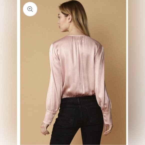 Anthropologie Nurode Tie-Neck long sleeve Bodysuit - Fall Pink size medium - Picture 2 of 12